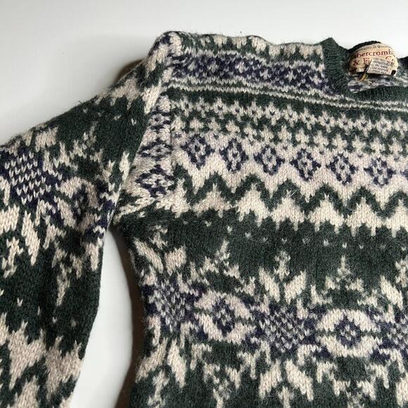 Vintage Abercrombie & Fitch 100% Wool Sweater Fair Isle 90s Made in Hong Kong L - Picture 5 of 6